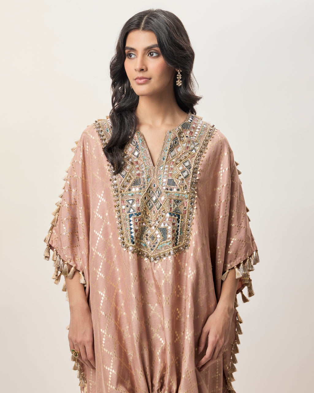 Sanaz Coral Dola Silk Embroidered Kaftan And Jogger Pant