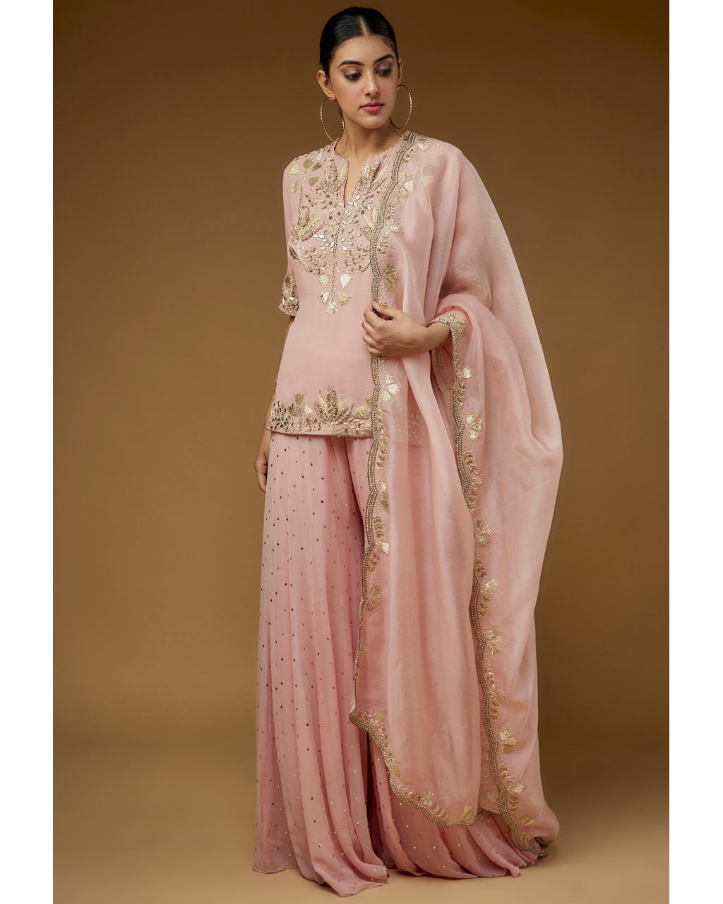 Rose Pink Embroidered Kurta And Sharara Set