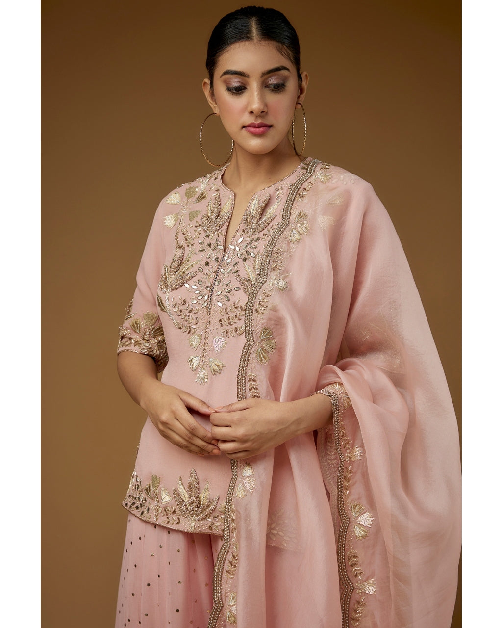 Rose Pink Embroidered Kurta And Sharara Set