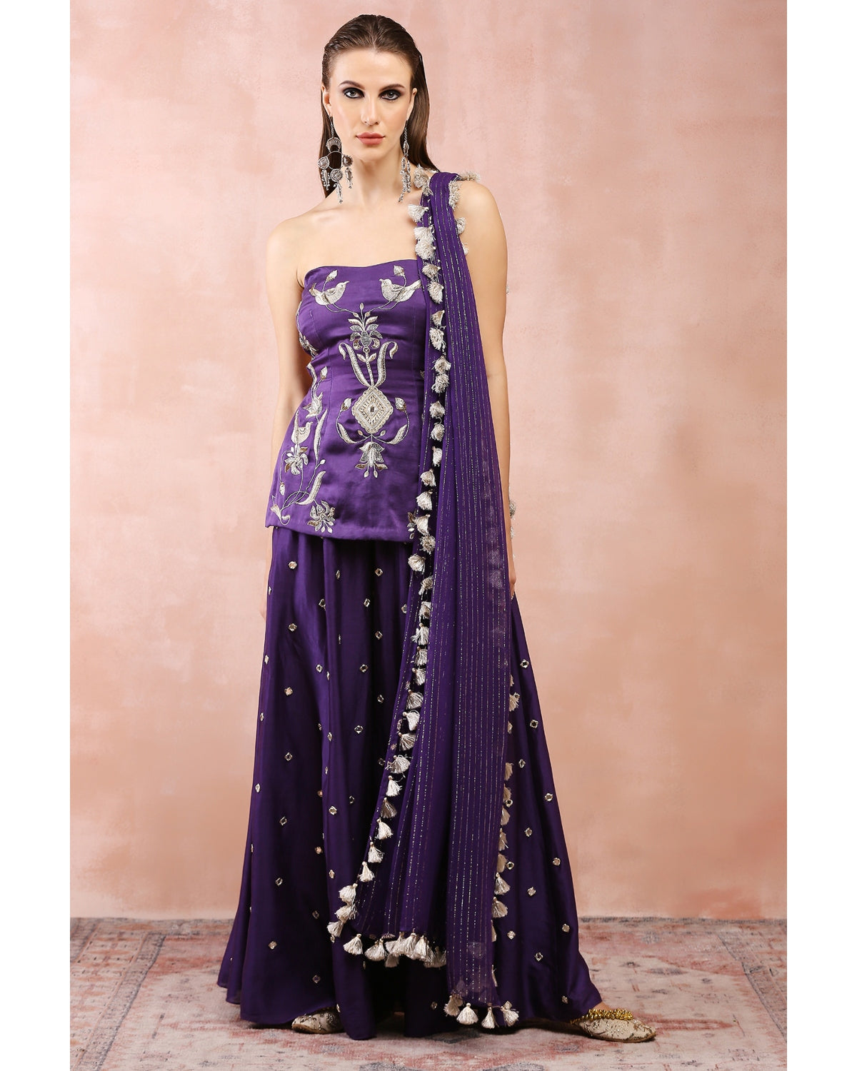 Purple Embroidered Kurta With Sharara by Payal Singhal
