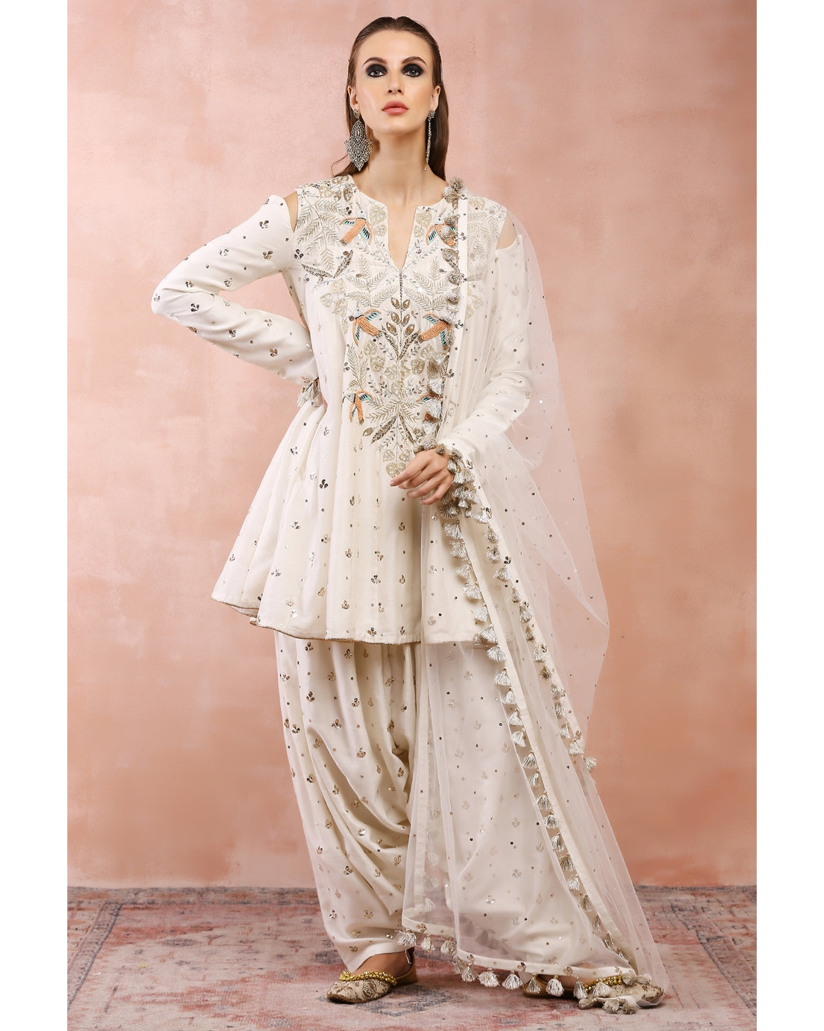 Off White Embroidered Kurta With Salwaar And Dupatta by Payal Singhal 