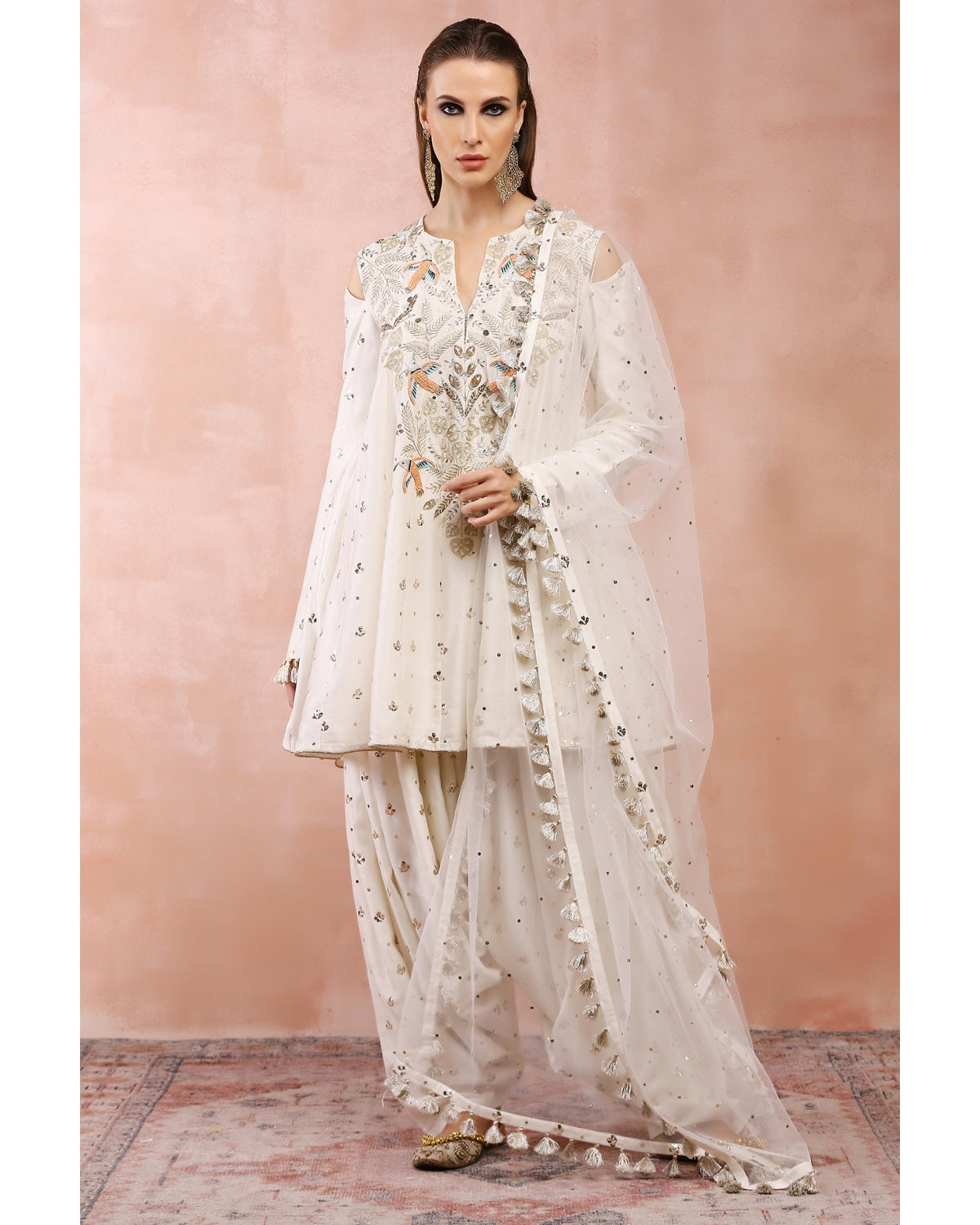 Off White Embroidered Kurta With Salwaar And Dupatta