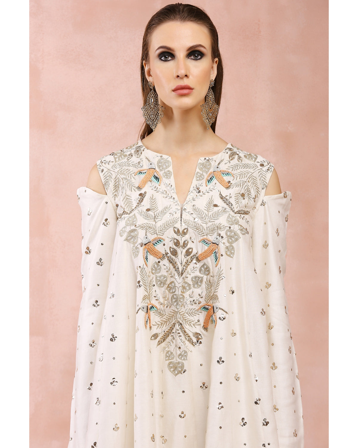 Off White Embroidered Kurta With Salwaar And Dupatta