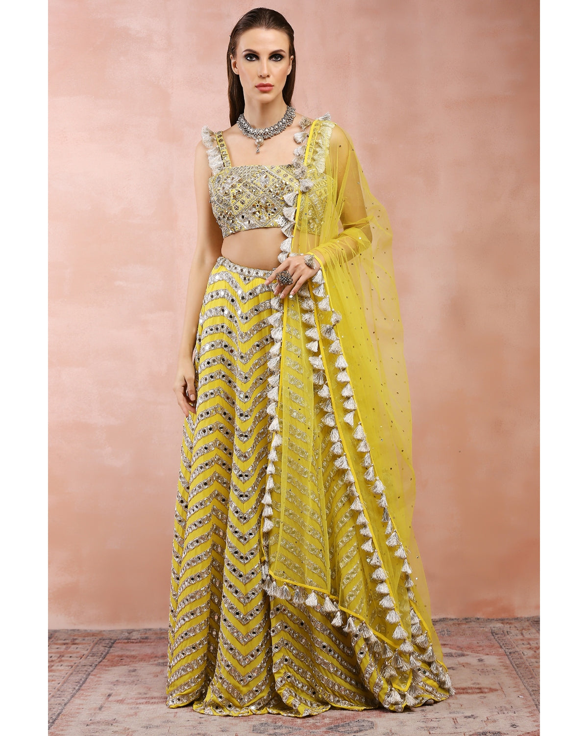 Yellow Embroidered Blouse And Lehenga With Dupatta by Payal Singhal