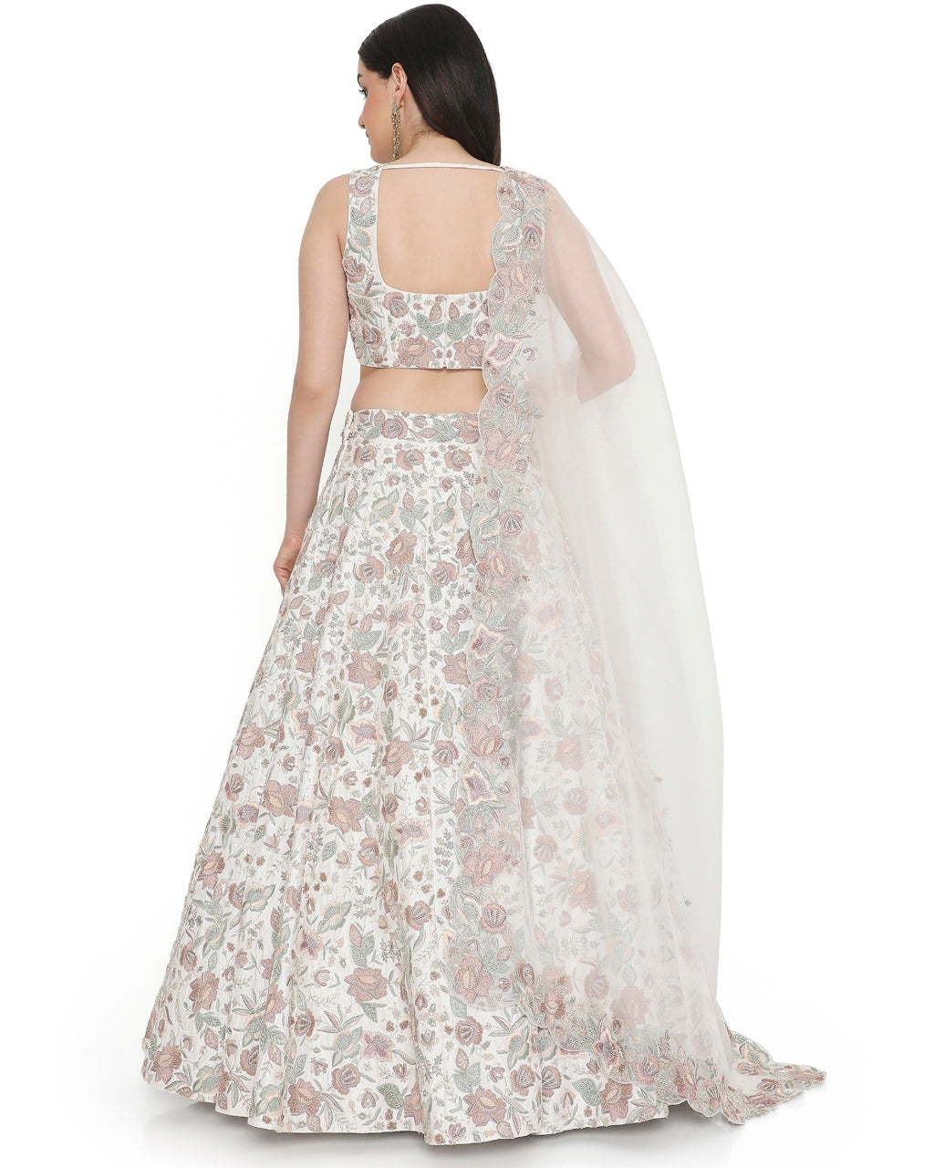 Ivory Embroidered Choli With Lehenga And Dupatta