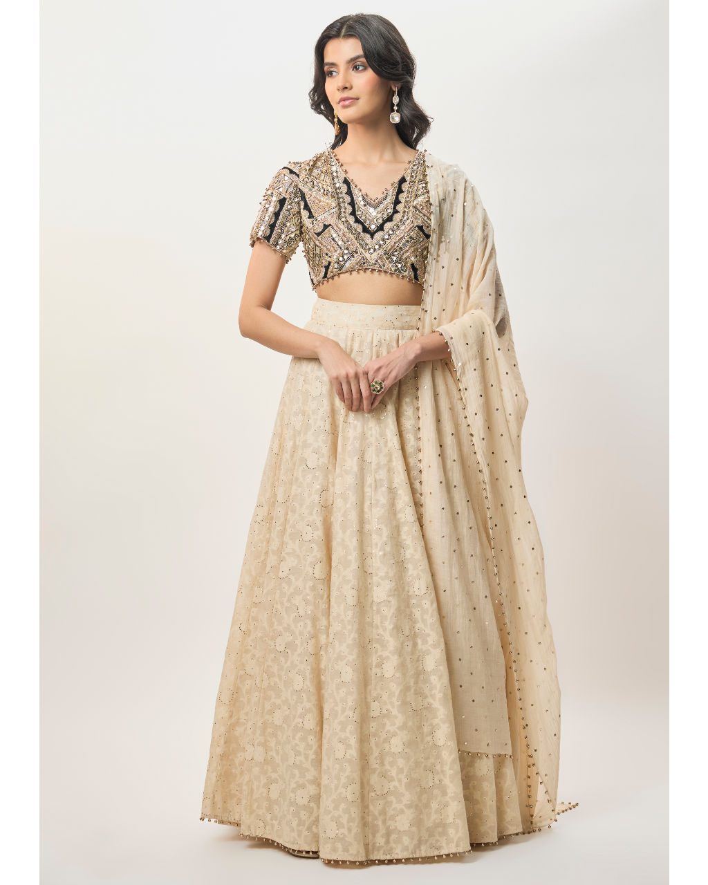 Mahtab Stone Georgette Embroidered Choli With Lehenga And Mukaish Mul Dupatta