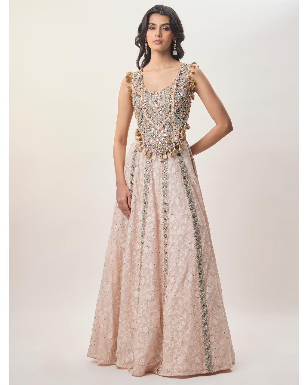 Mehrsa Blush Pink Georgette Half Back Covered Embroidered Choli And Katarwa Lehenga
