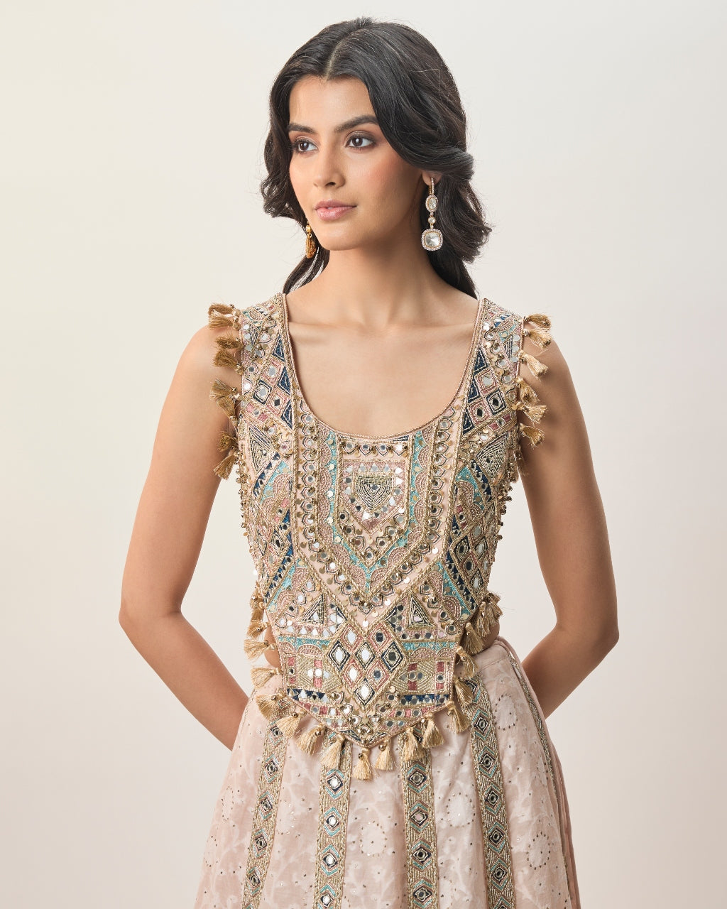Mehrsa Blush Pink Georgette Half Back Covered Embroidered Choli And Katarwa Lehenga