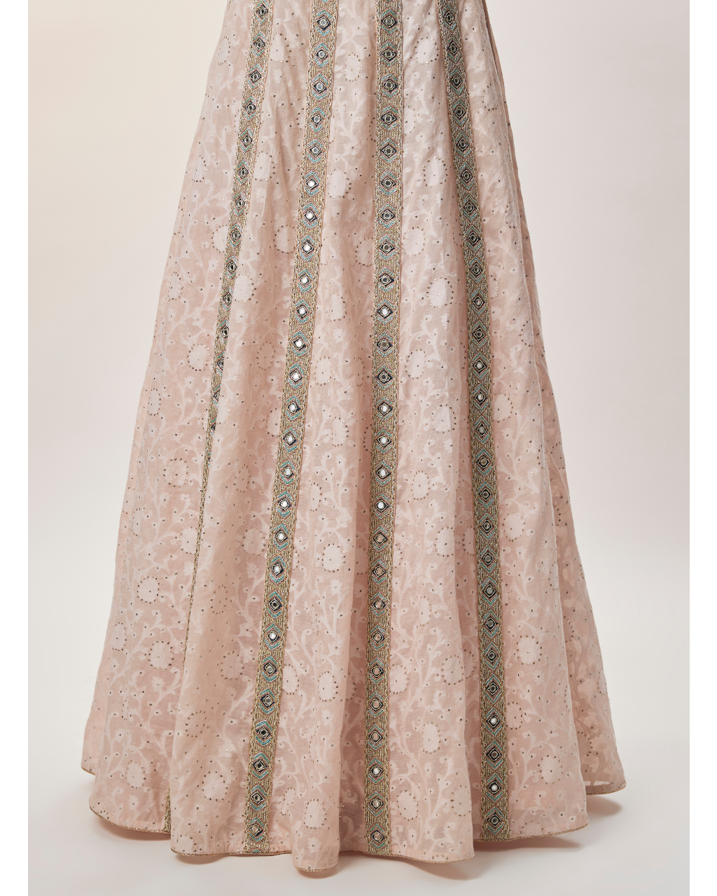 Mehrsa Blush Pink Georgette Half Back Covered Embroidered Choli And Katarwa Lehenga