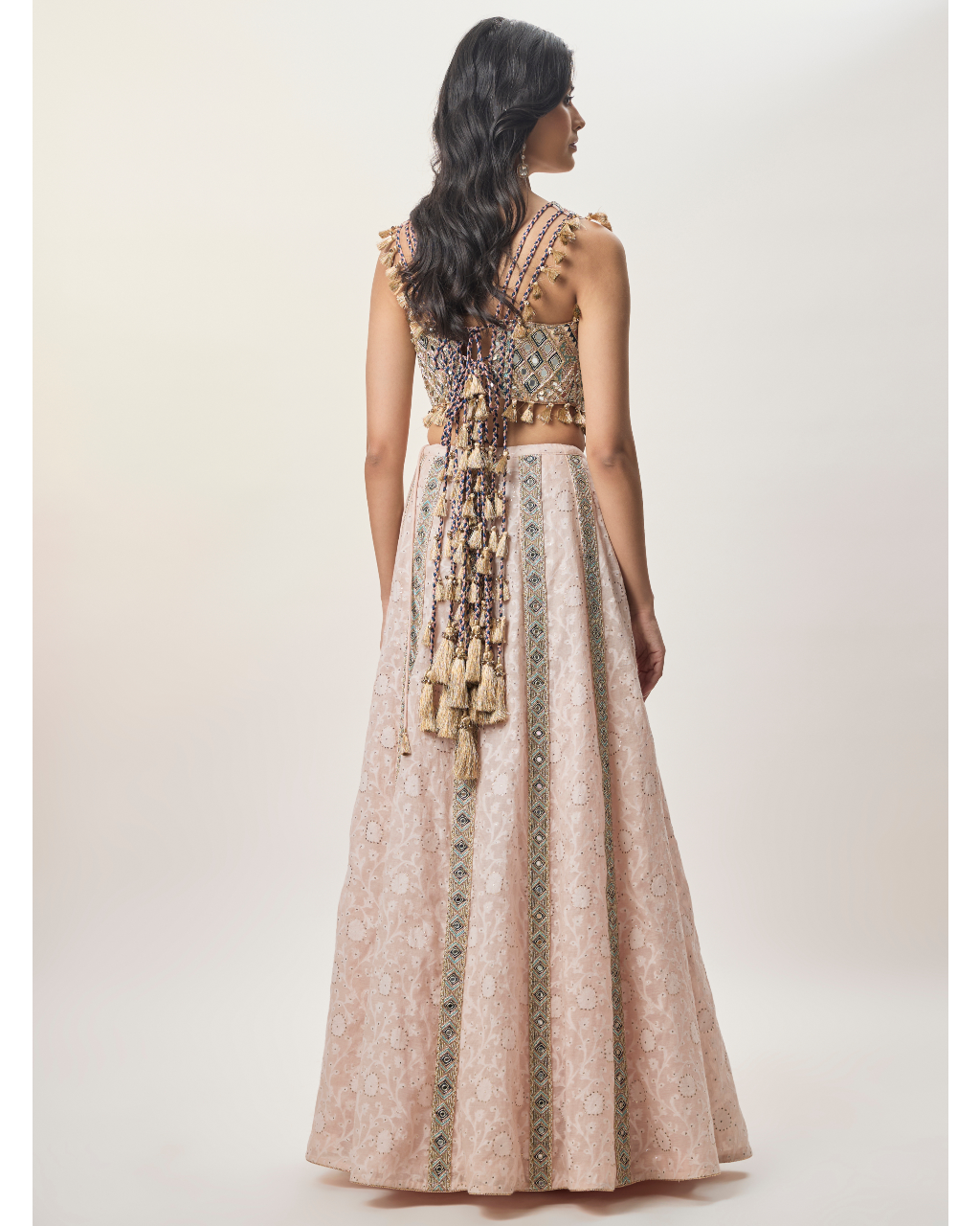 Mehrsa Blush Pink Georgette Half Back Covered Embroidered Choli And Katarwa Lehenga