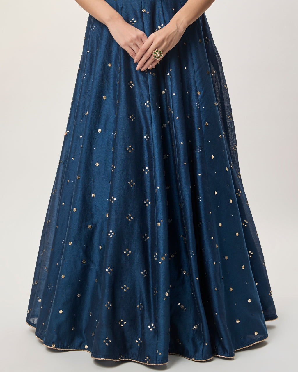 Mahnaz Navy Blue Georgette Embroidered Choli With Lehenga And Mukaish Net Dupatta
