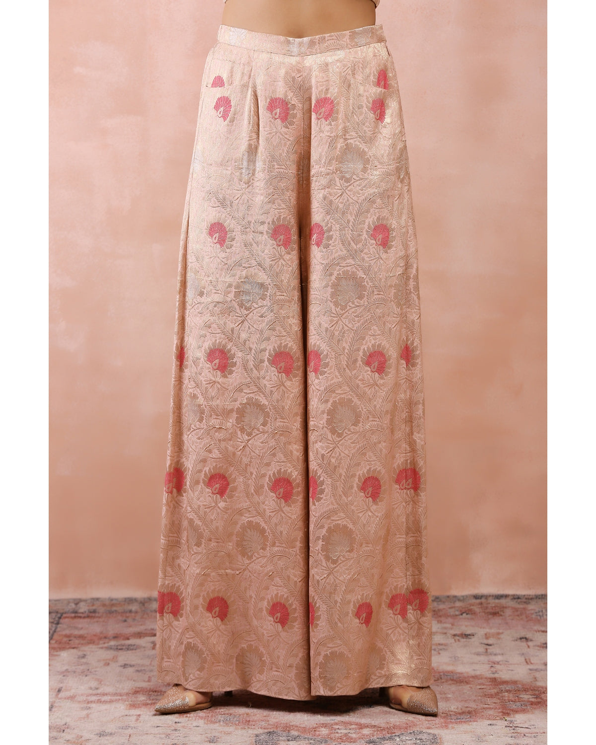 Rose Pink Embroidered Blouse And Palazzo With Dupatta