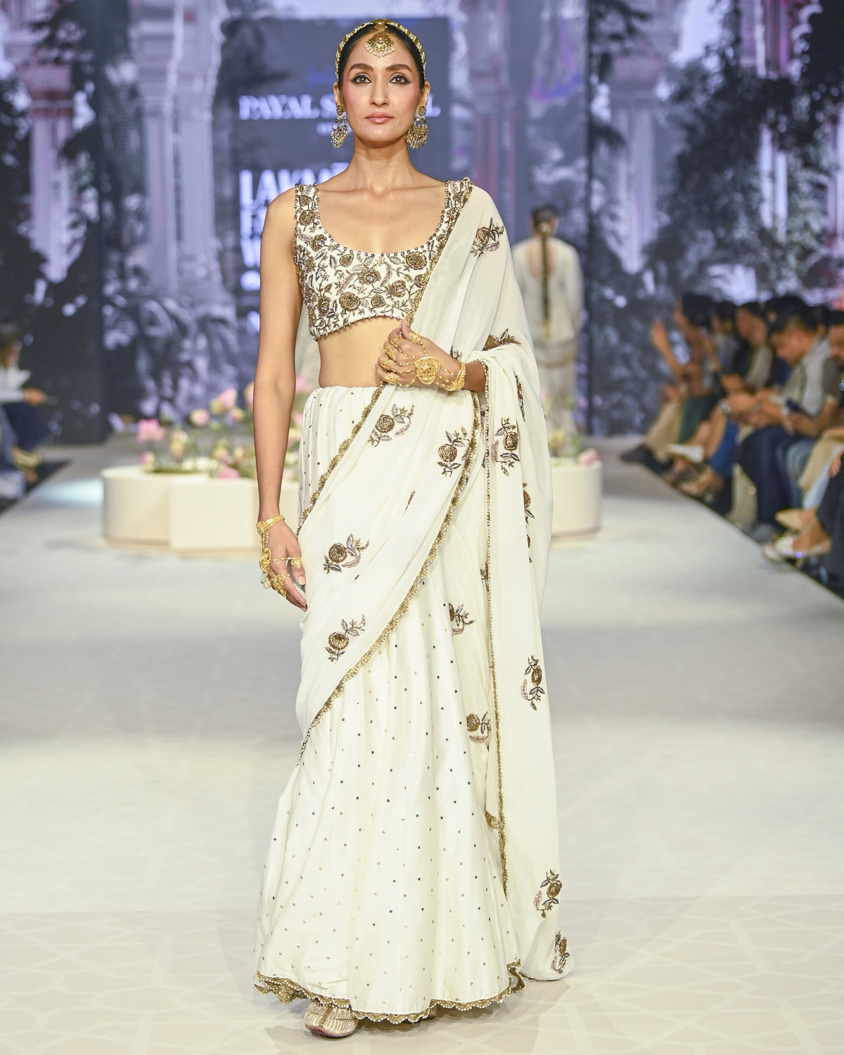 Najia Off White Choli With Embroidered Sari Set