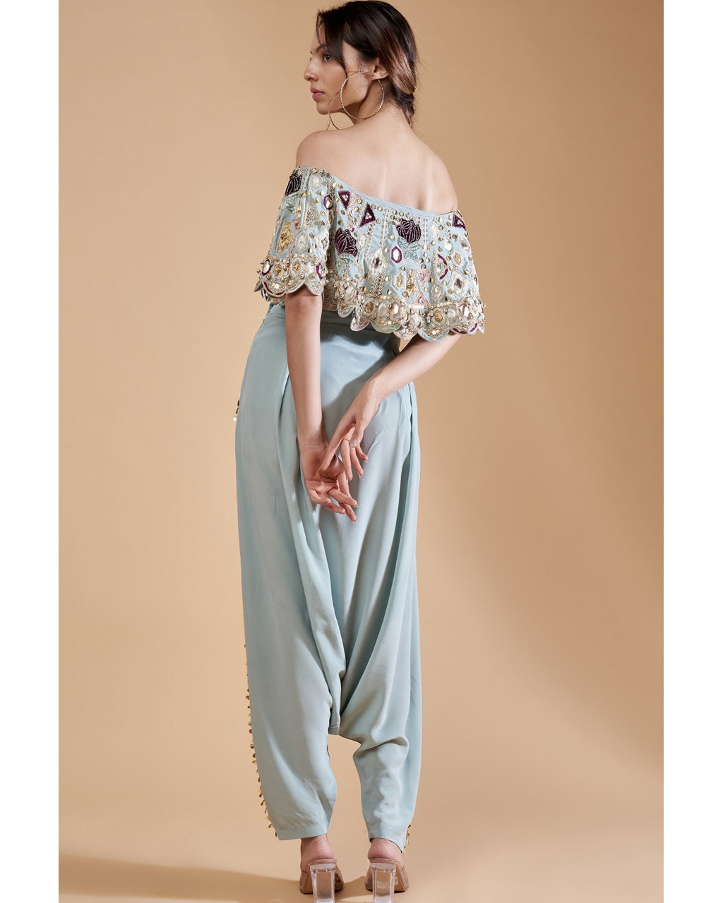 Powder Blue Top With Low Crotch Pant