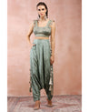 Sage Green Embroidered Corset Top With Lowcrotch Pant by Payal Singhal
