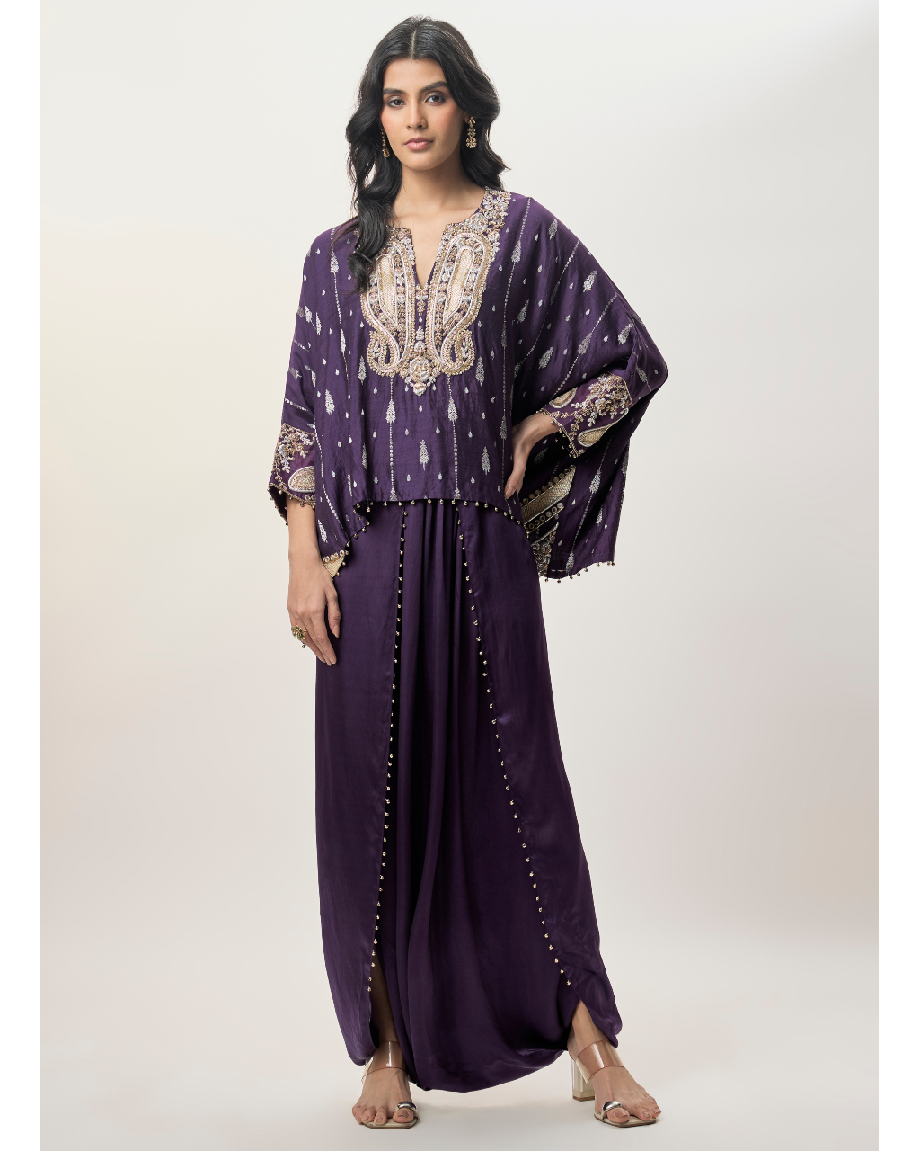 Zaya Purple Chiniya Silk Embroidered Top And Dhoti Skirt