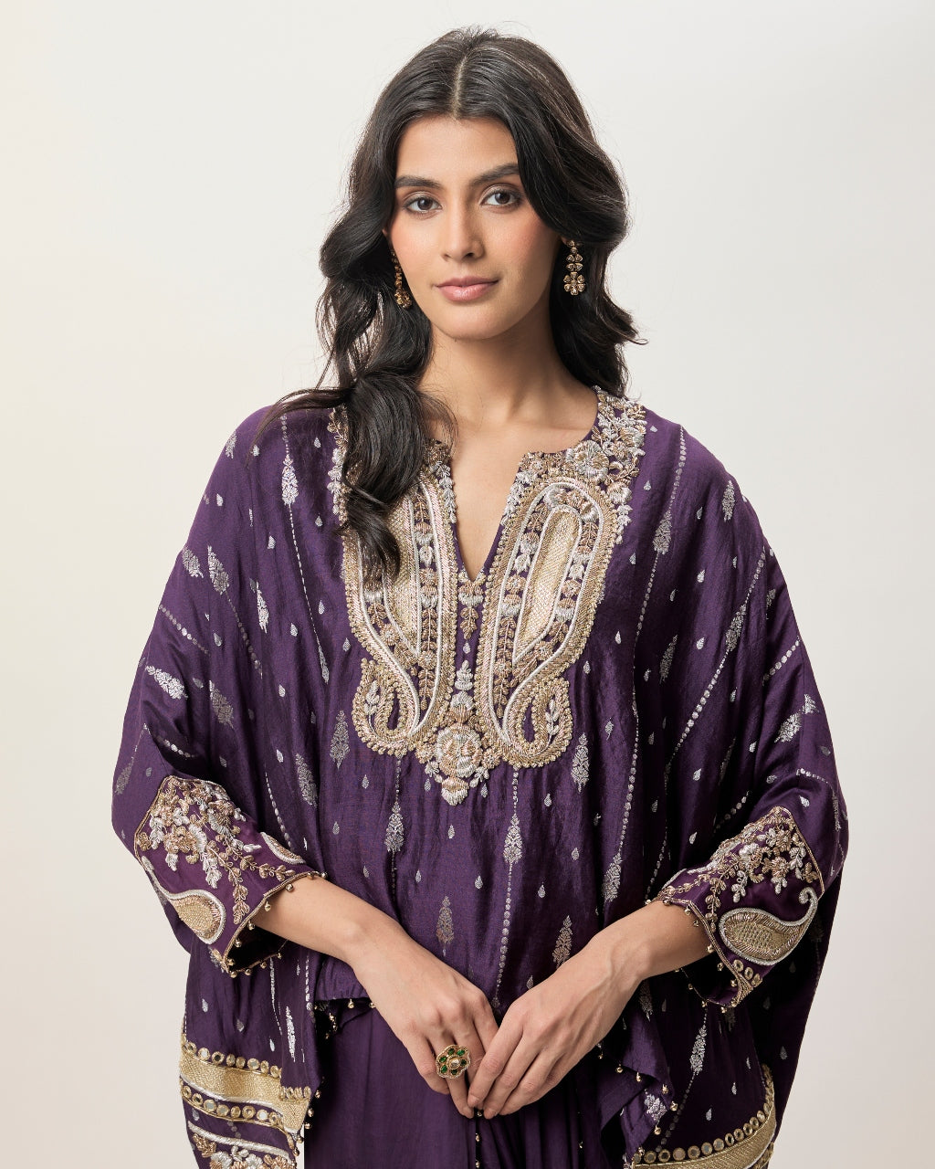 Zaya Purple Chiniya Silk Embroidered Top And Dhoti Skirt