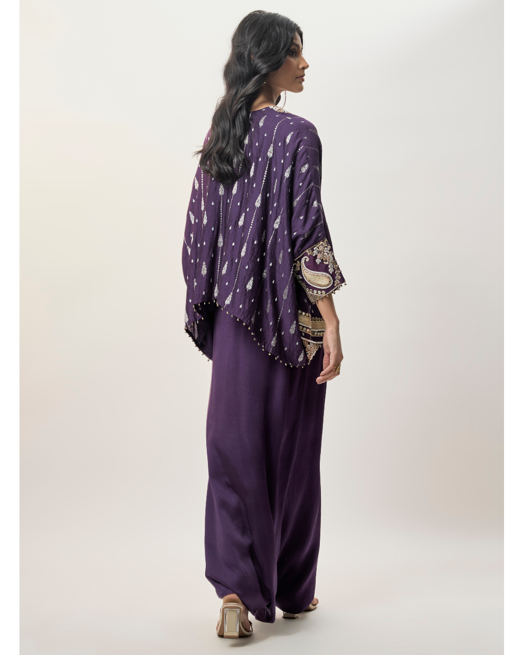 Zaya Purple Chiniya Silk Embroidered Top And Dhoti Skirt