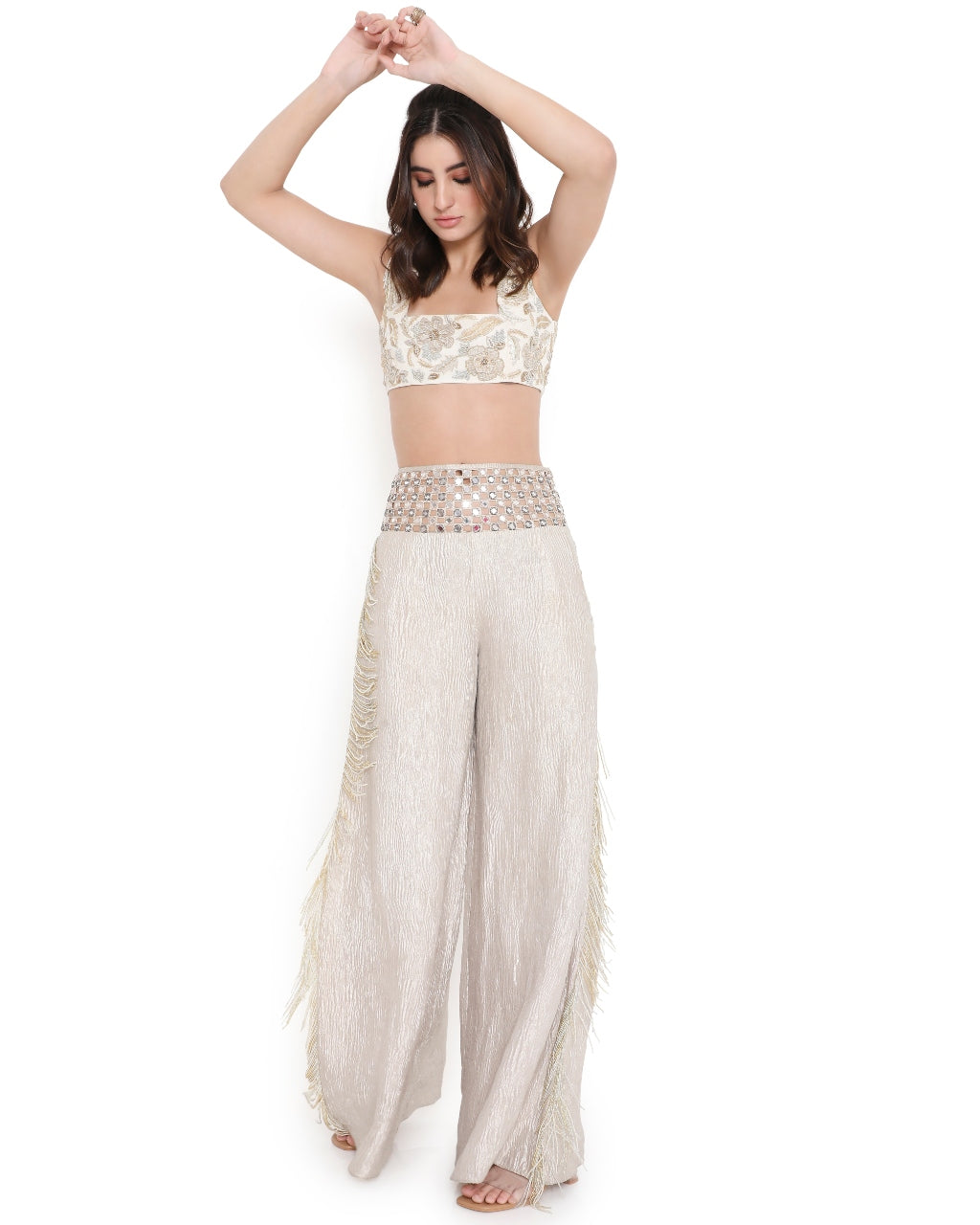 Mira Off White Embroidered Choli And Pant Set