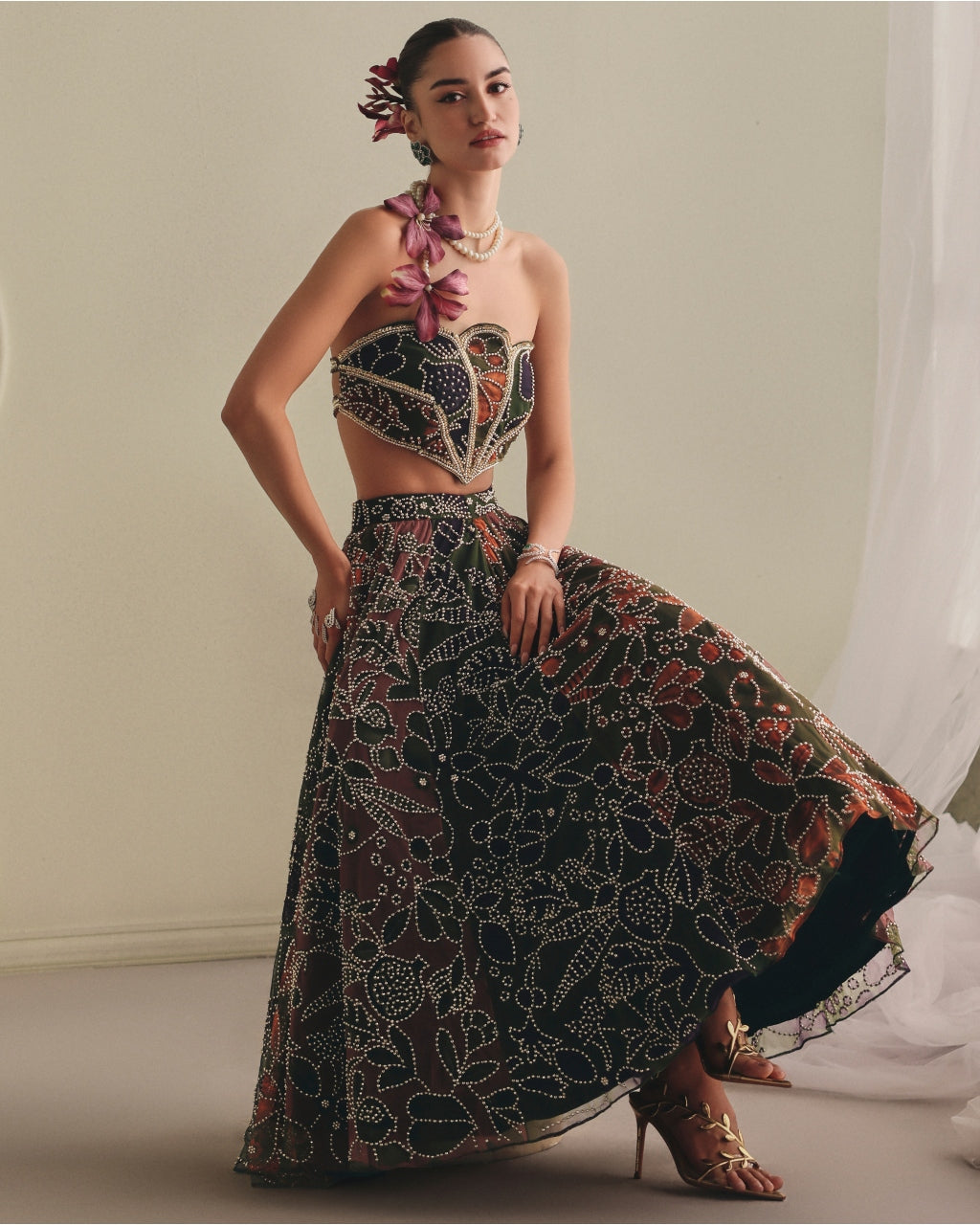 Multicolored Net Skirt Set
