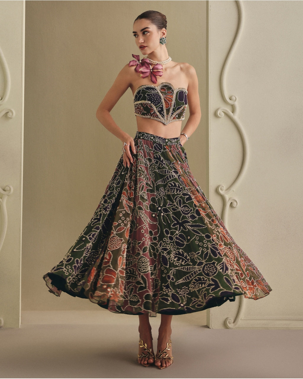 Multicolored Net Skirt Set
