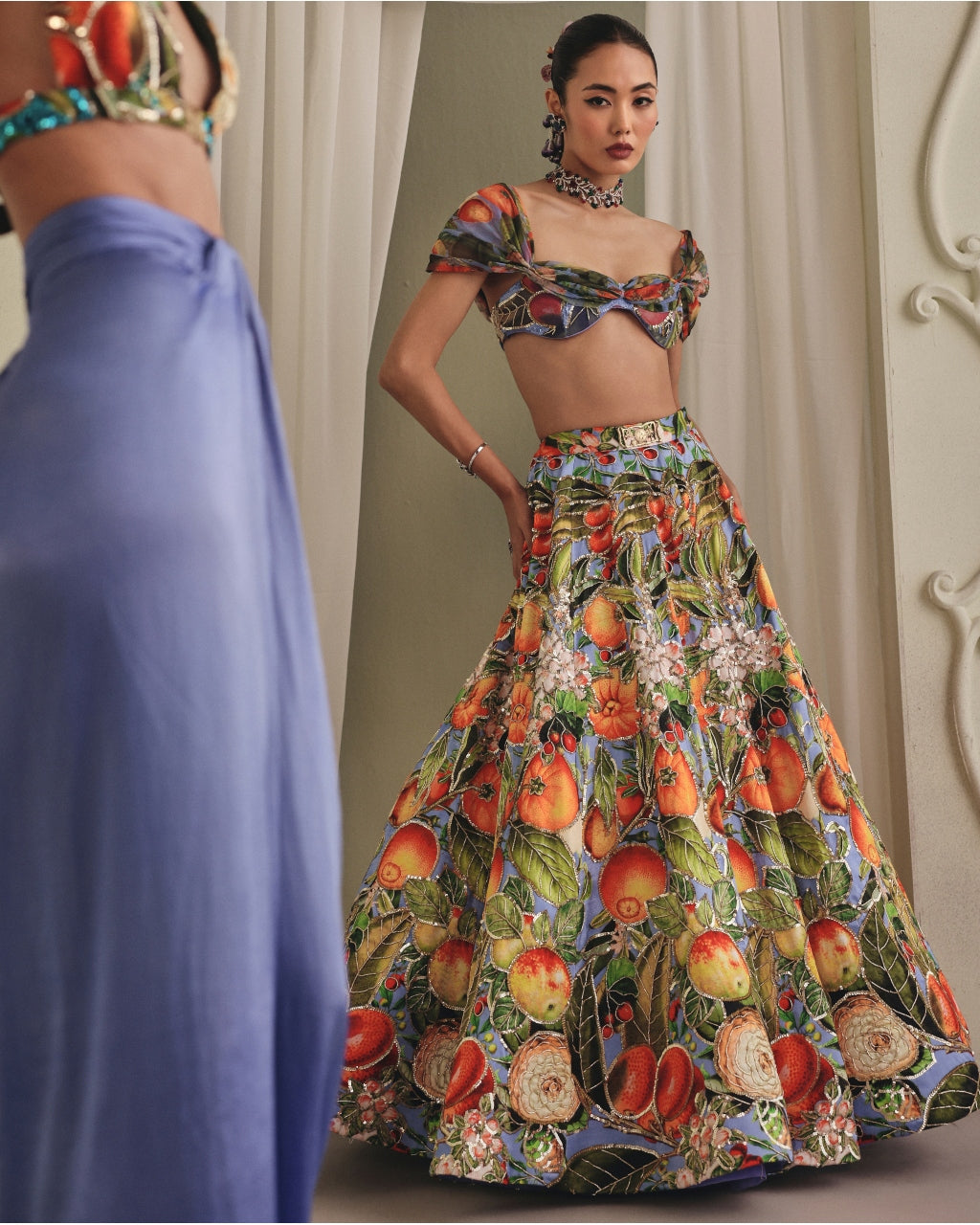 Multicolored Gaji Silk Net Lehenga Set