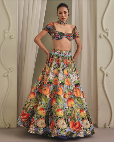 Multicolored Gaji Silk Net Lehenga Set