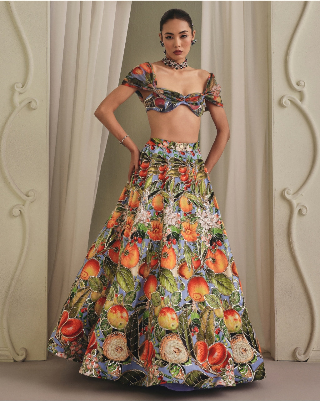 Multicolored Gaji Silk Net Lehenga Set