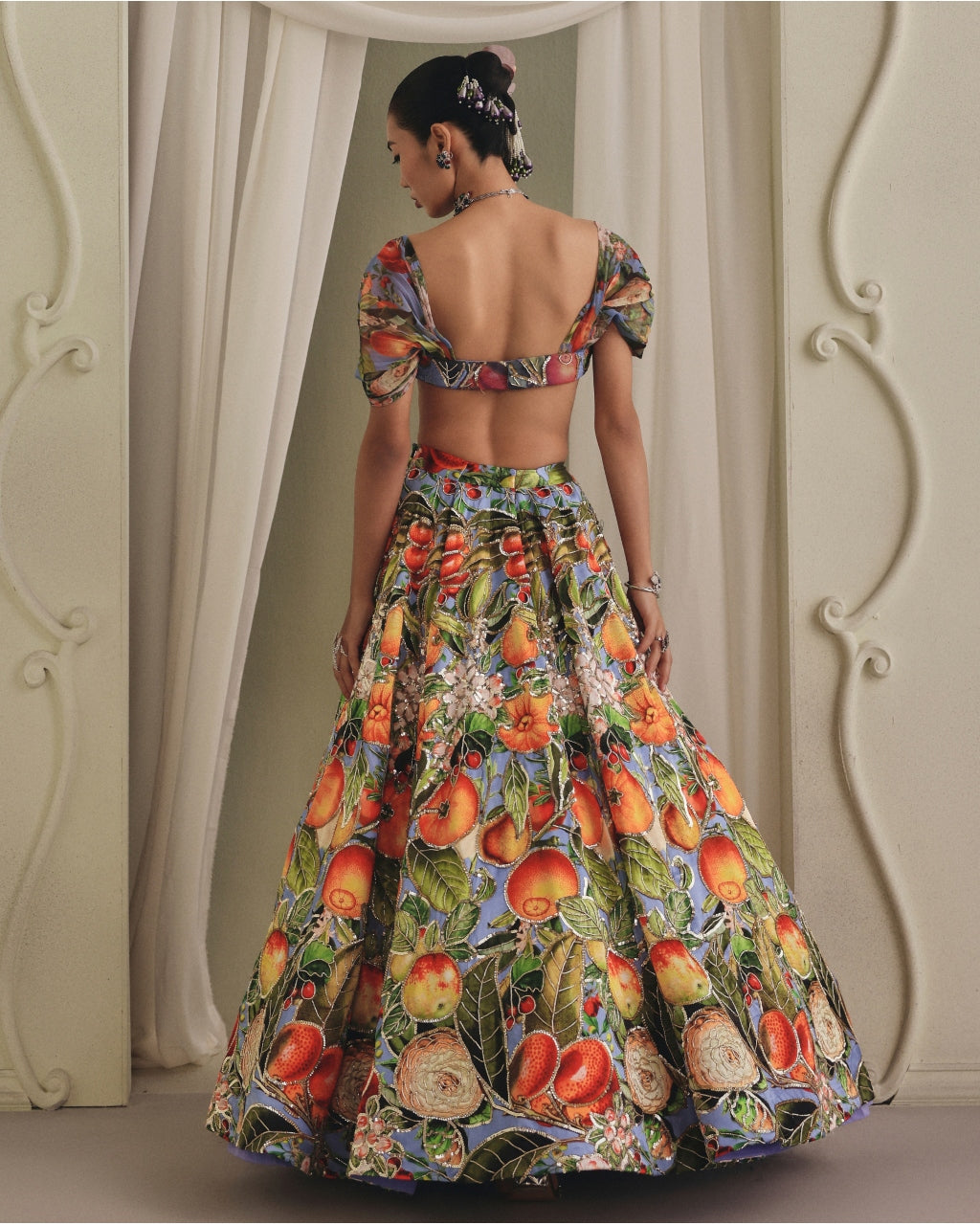 Multicolored Gaji Silk Net Lehenga Set