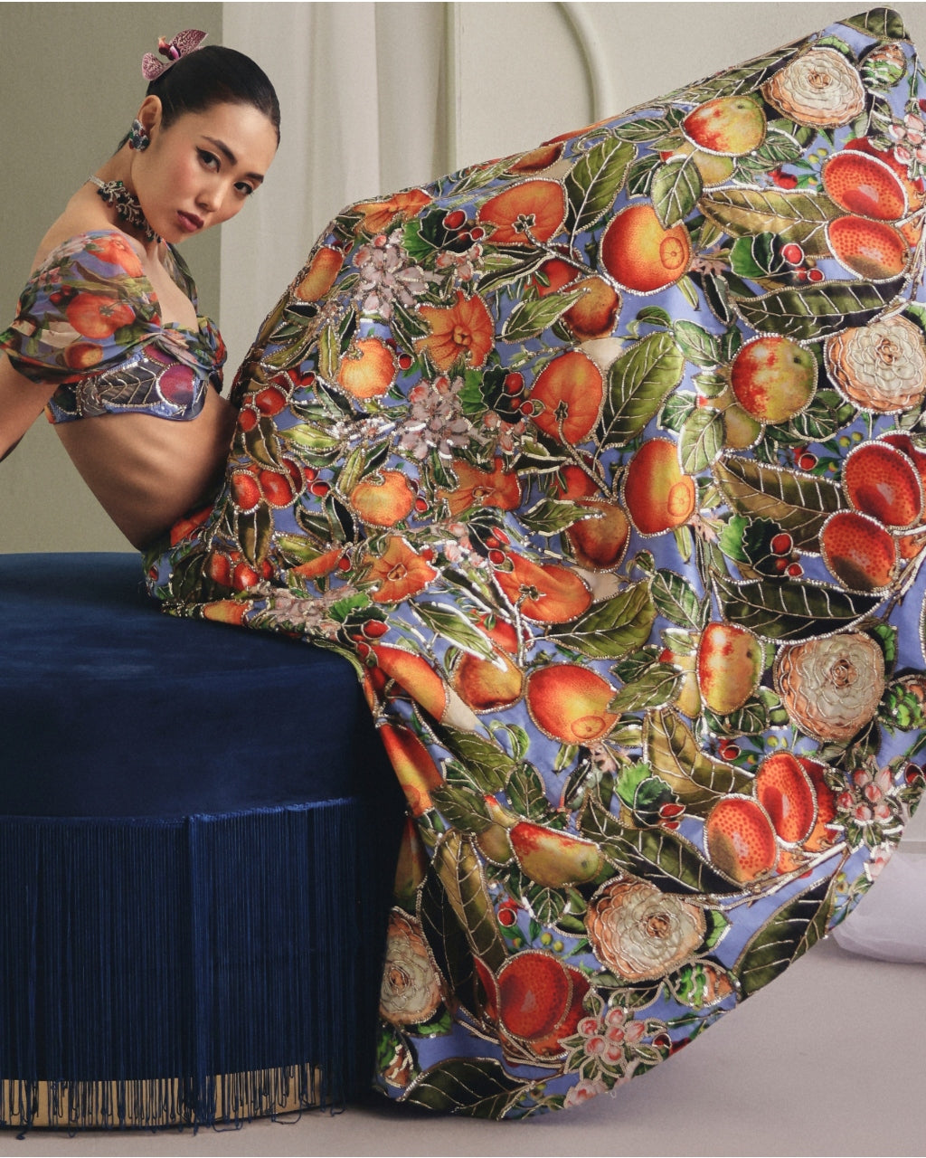 Multicolored Gaji Silk Net Lehenga Set
