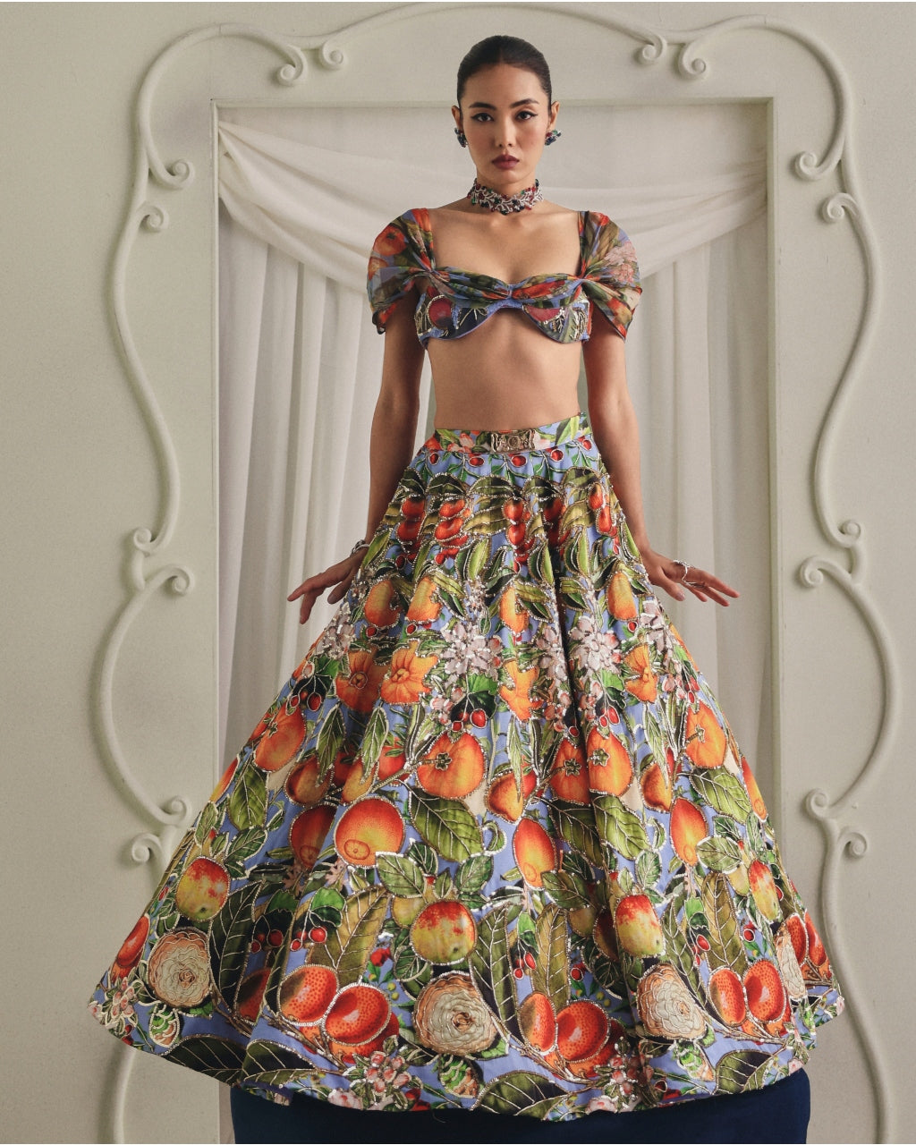 Multicolored Gaji Silk Net Lehenga Set