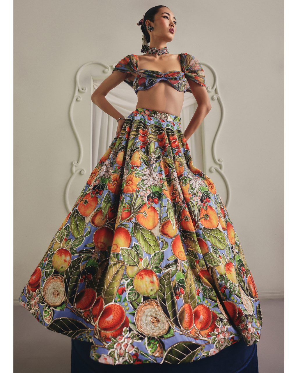 Multicolored Gaji Silk Net Lehenga Set