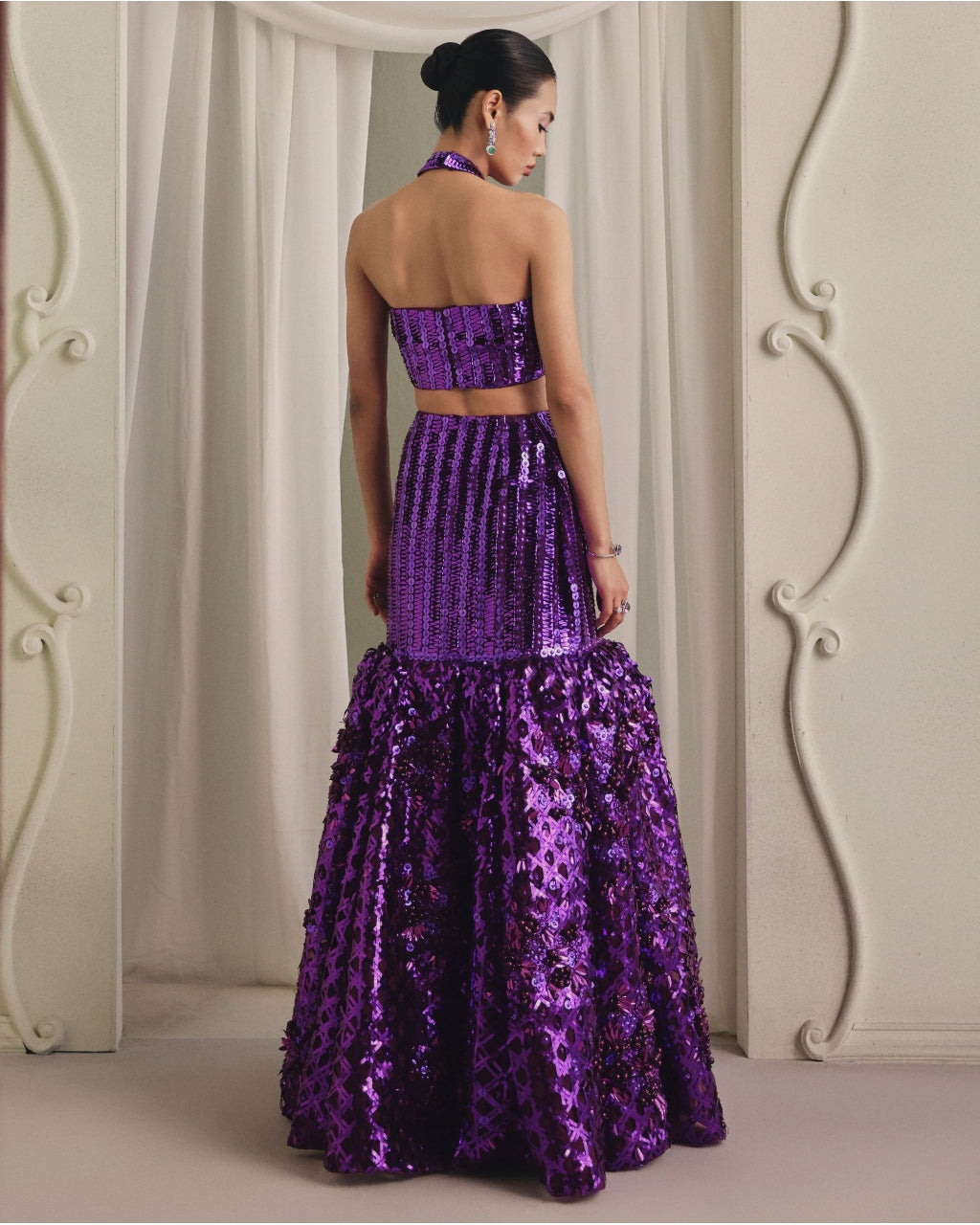 Purple Net Skirt Set
