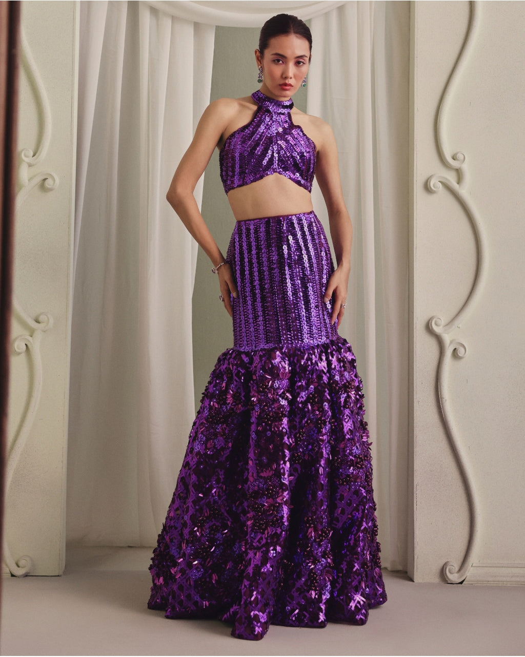Purple Net Skirt Set