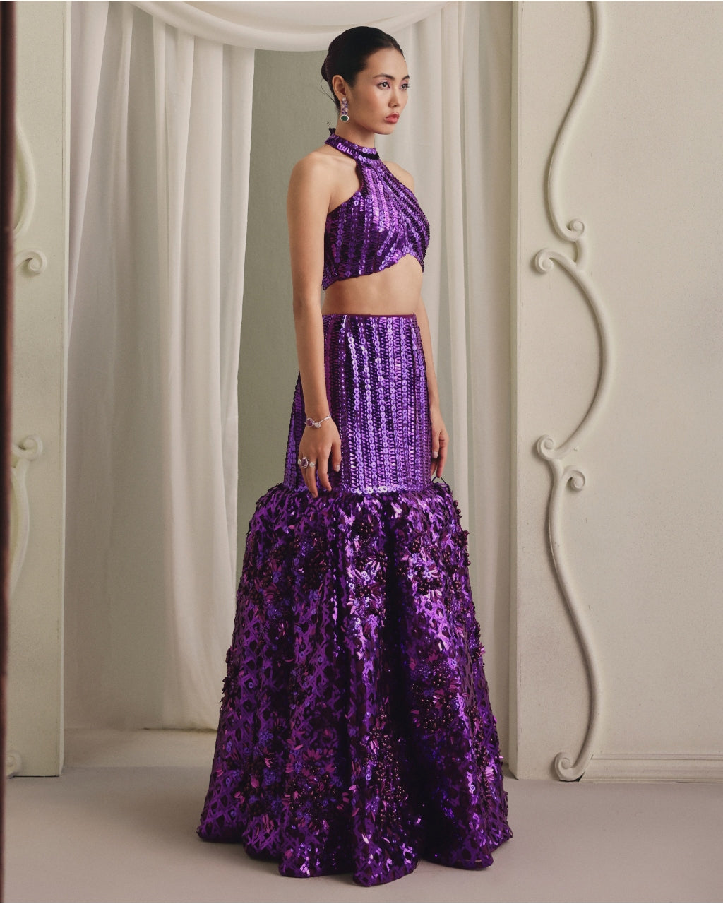 Purple Net Skirt Set