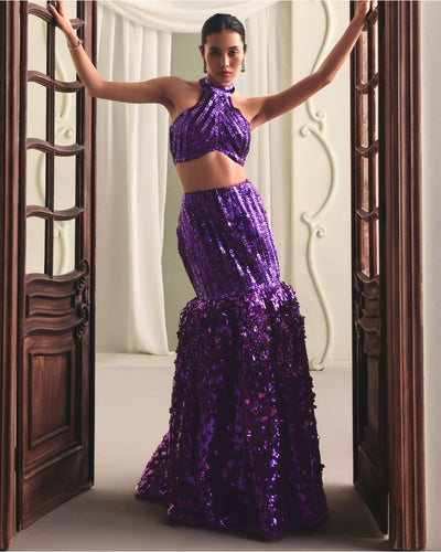 Purple Net Skirt Set
