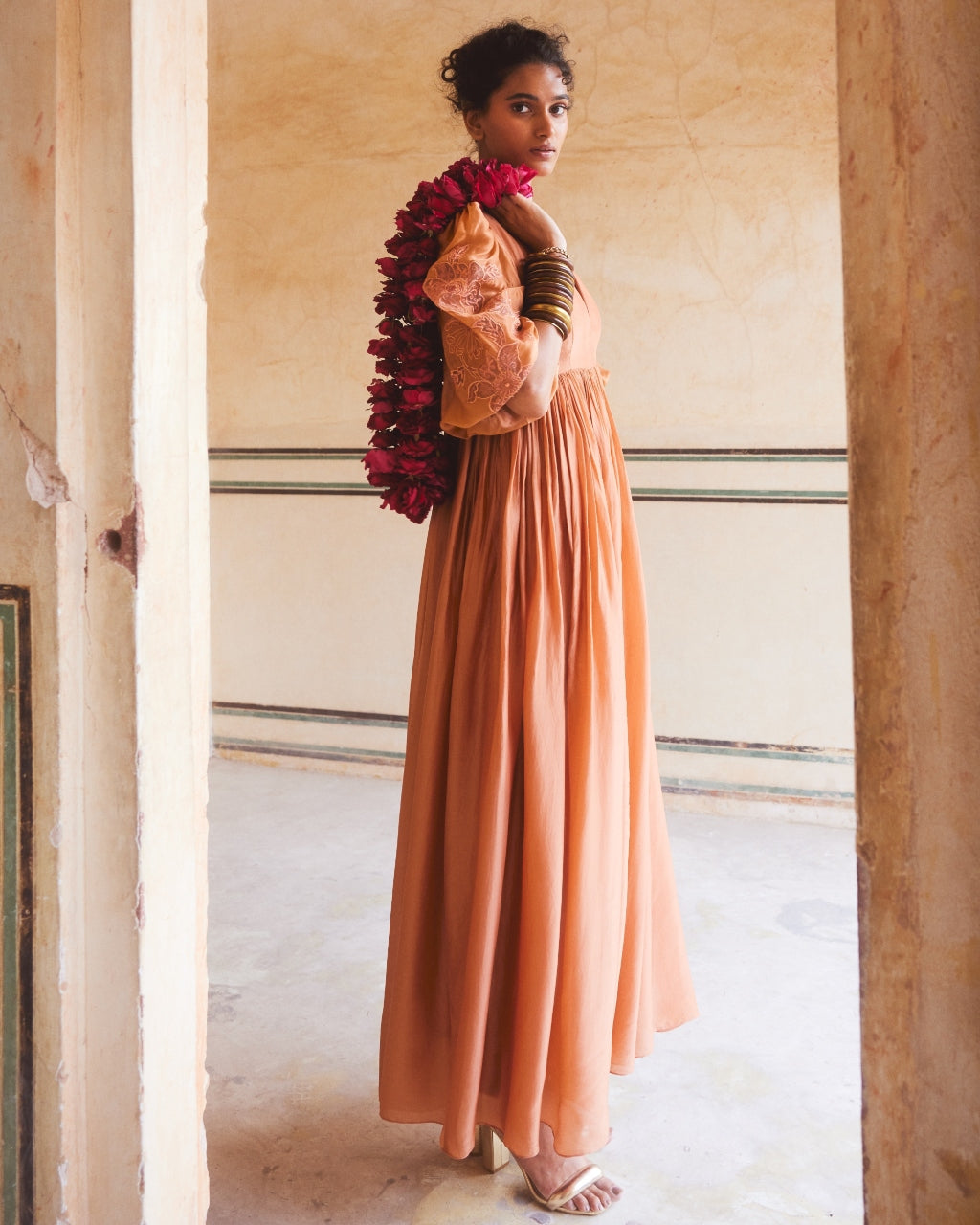 Rustic Orange Silk Organza Maxi Dress