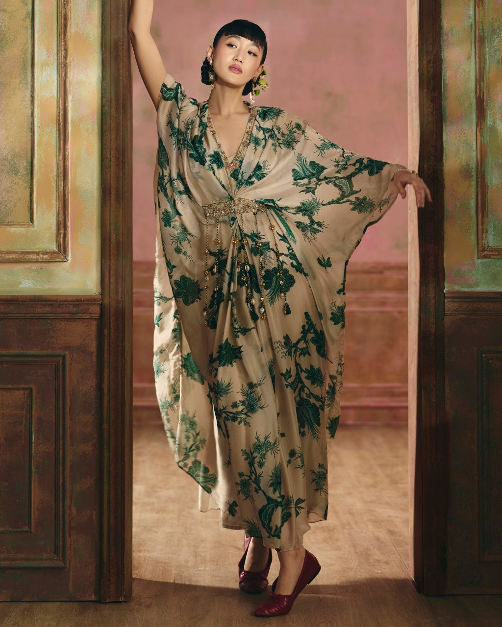 Green Printed Ena Kaftan