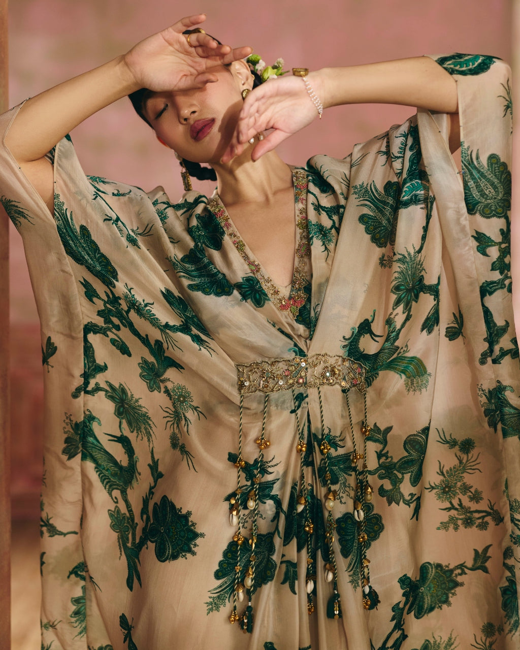 Green Printed Ena Kaftan