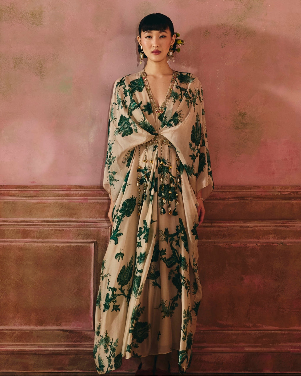 Green Printed Ena Kaftan