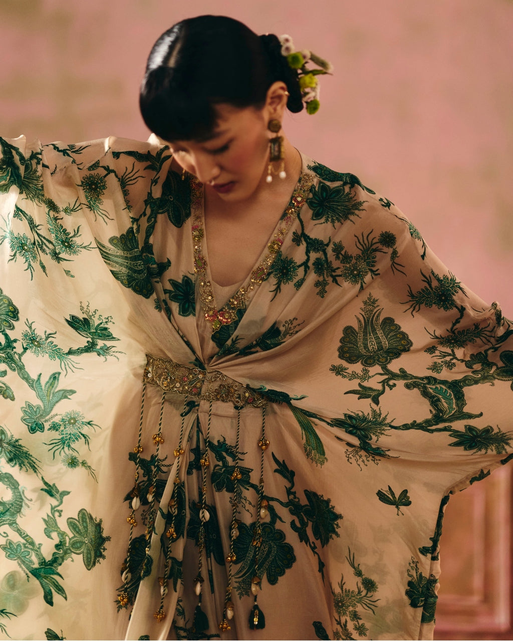Green Printed Ena Kaftan
