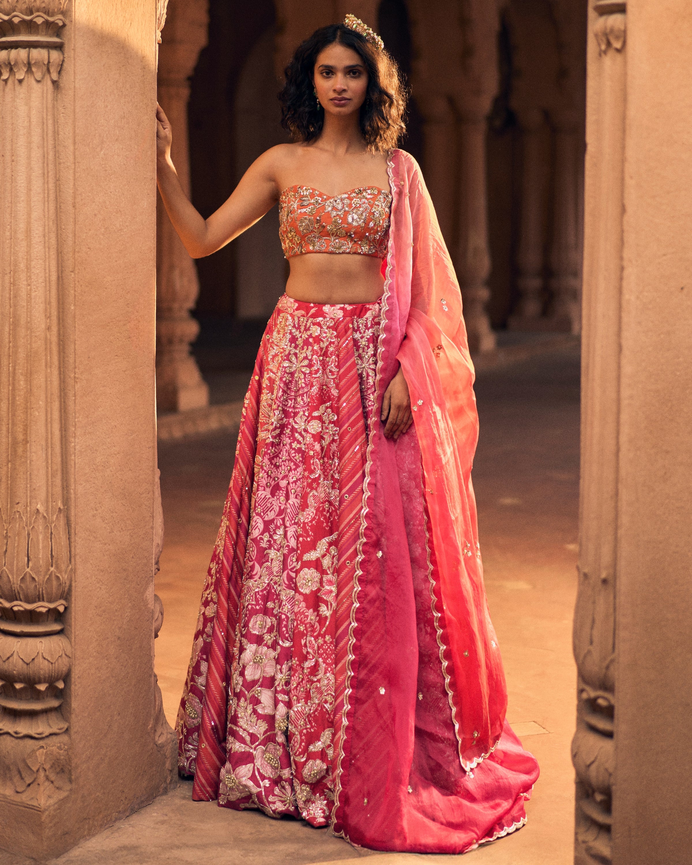 Pink Multi-Tone Lehenga Set