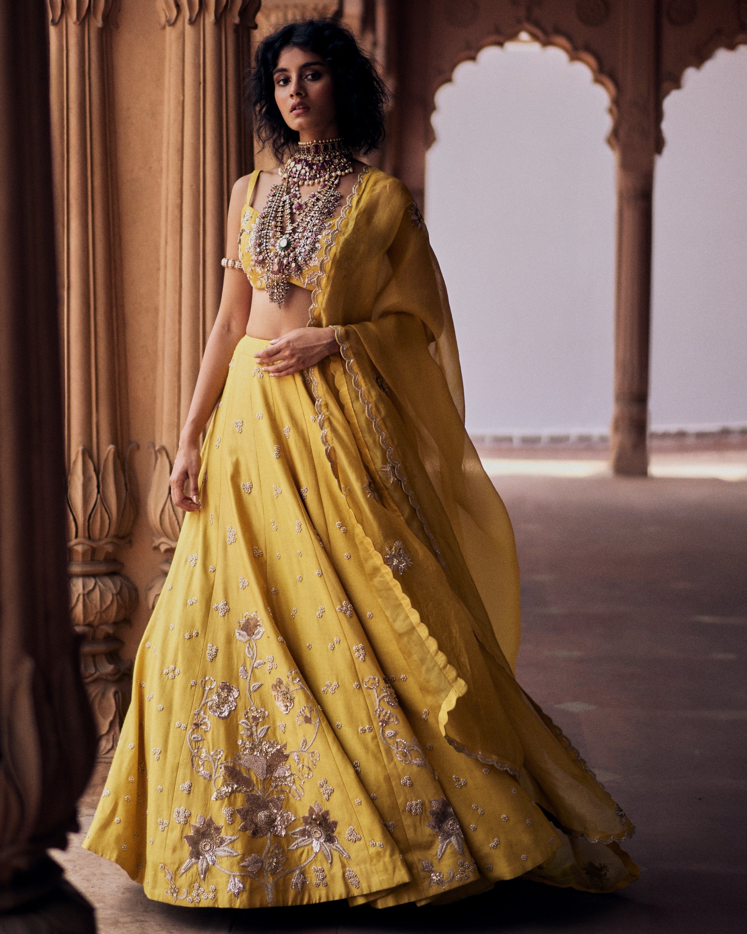 Tuscany Yellow Hand Embroidered Lehenga Set