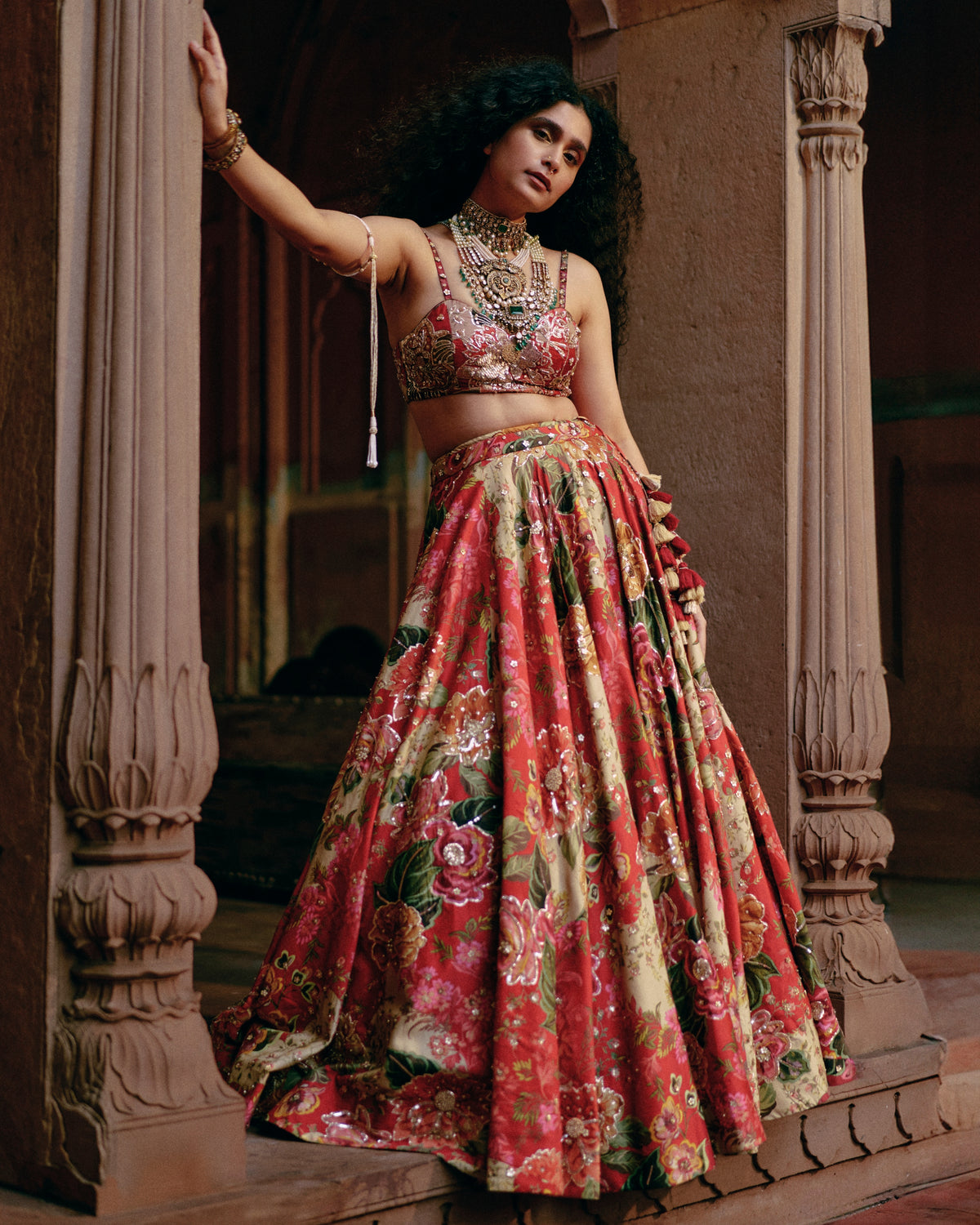 Red Map Printed Lehenga Set