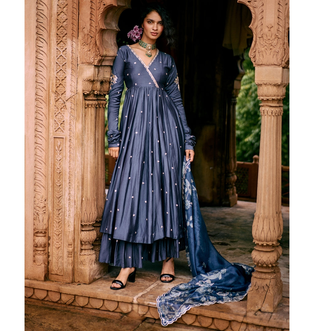 Blue Modal Silk Zardosi & Anarkali Set