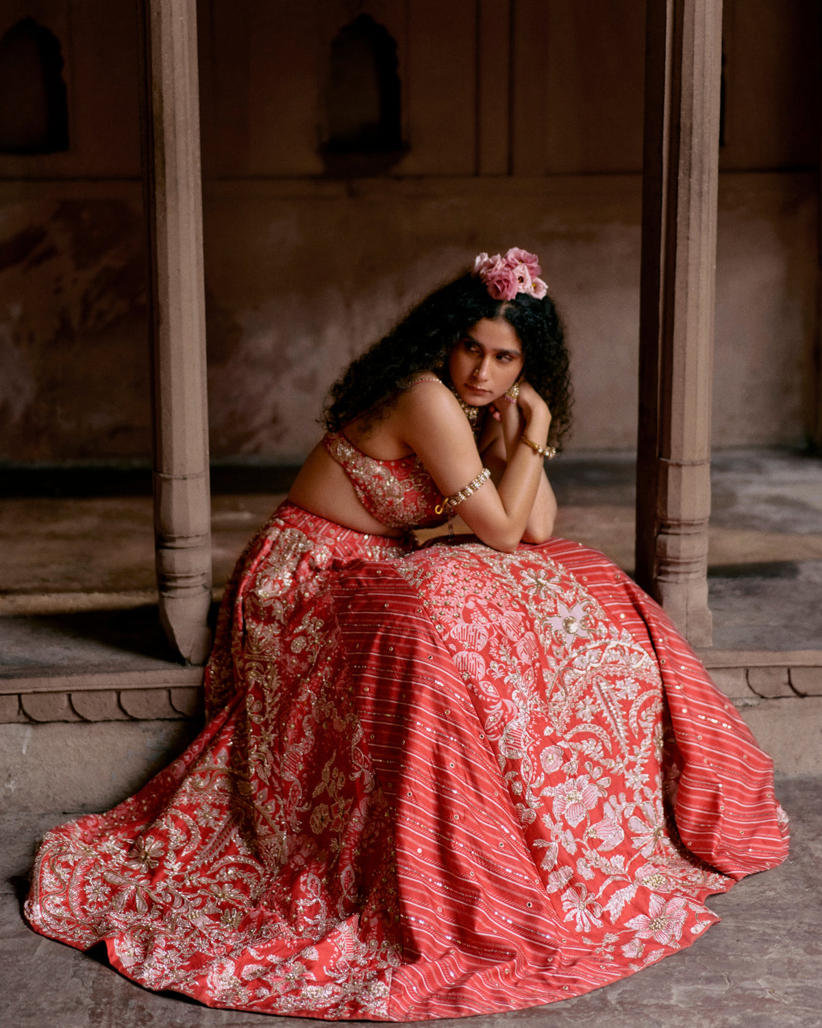 Red Multi-Tone Lehenga Set