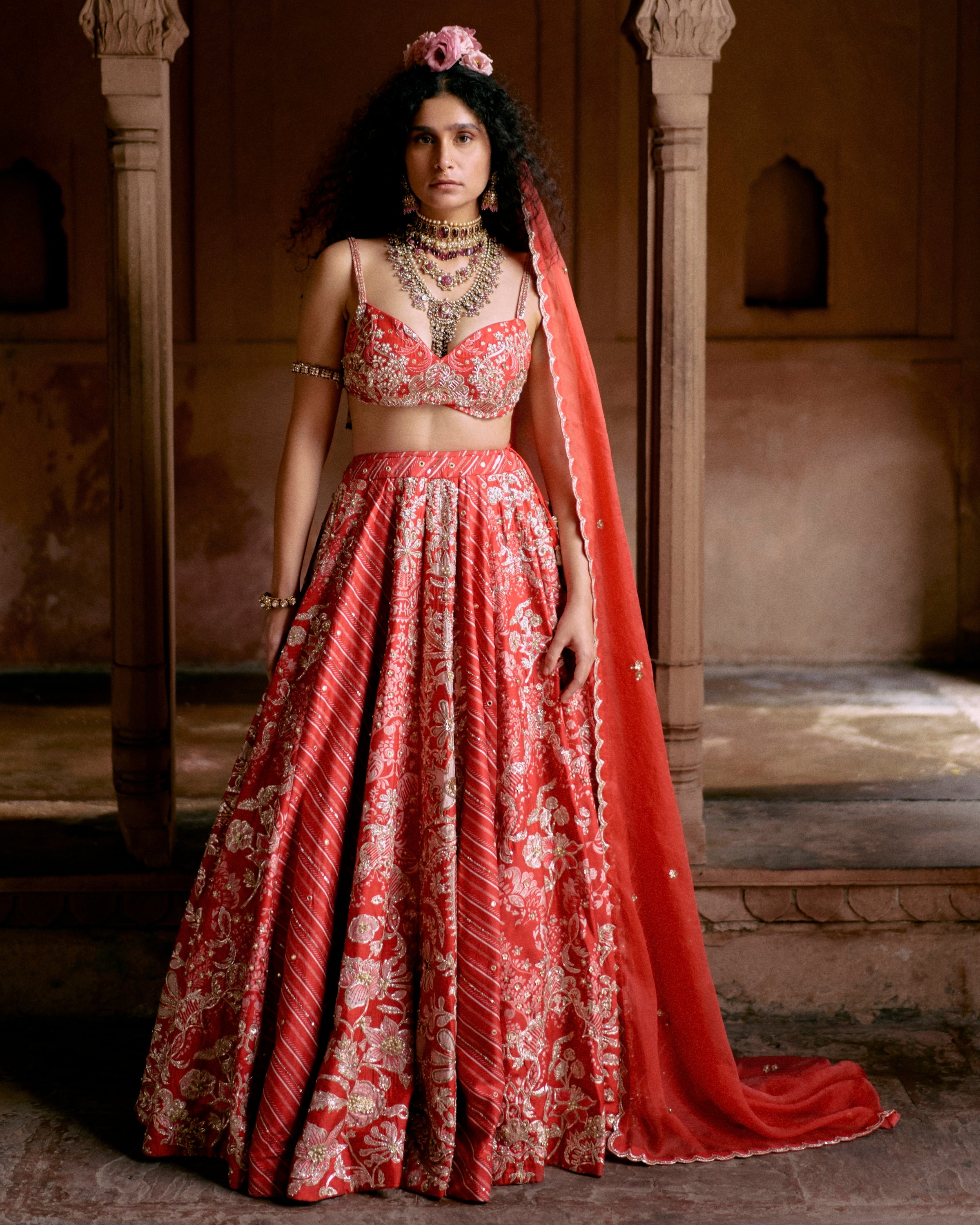 Red Multi-Tone Lehenga Set