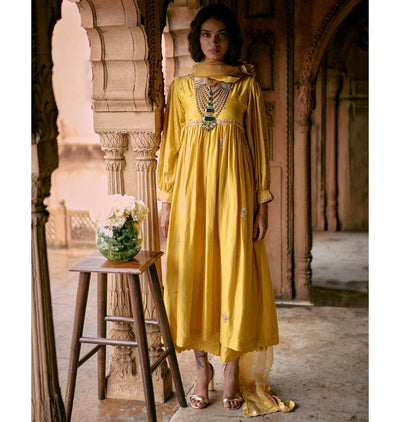 Tuscany Yellow Modal Silk Zardosi Anarkali Set