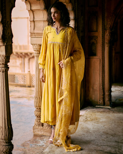 Tuscany Yellow Modal Silk Zardosi Anarkali Set