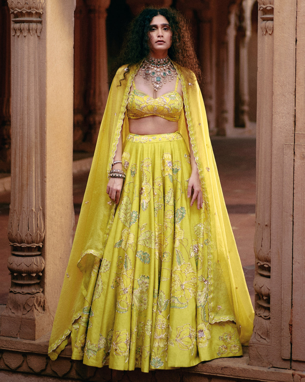 Lime Yellow Chintz Printed Lehenga Set